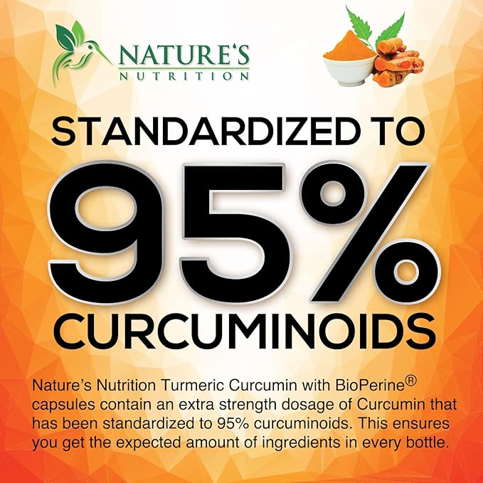 Turmeric Curcumin Supplement 1950mg - 95% Curcuminoids with Organic Turmeric & Ginger, BioPerine Black Pepper for Best Absorption, Nature's Vegan Joint Support, Non-GMO, Bottled in USA - 60 Capsules