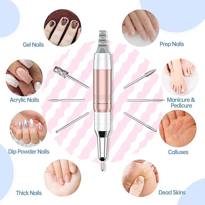 Delanie Electric Nail Drill Professional 35000 RPM Rechargeable Portable E-File for Nail Tech, Rose Gold