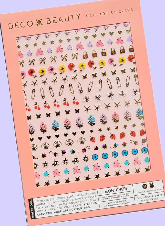 Deco Beauty Mon Cheri Nail Stickers - Lightweight & Easy-to-Apply Nail Art with Cute & Trendy Designs - Durable & Long-Lasting Nail Stickers for Women, Ideal for DIY Manicures