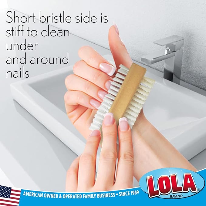 LOLA Classic Hand & Nail Wood Brush, 144 Pack, Heavy Duty 2 Sided Soft & Stiff Bristles, Cleans Hands, Fingernails, Feet & Toenails