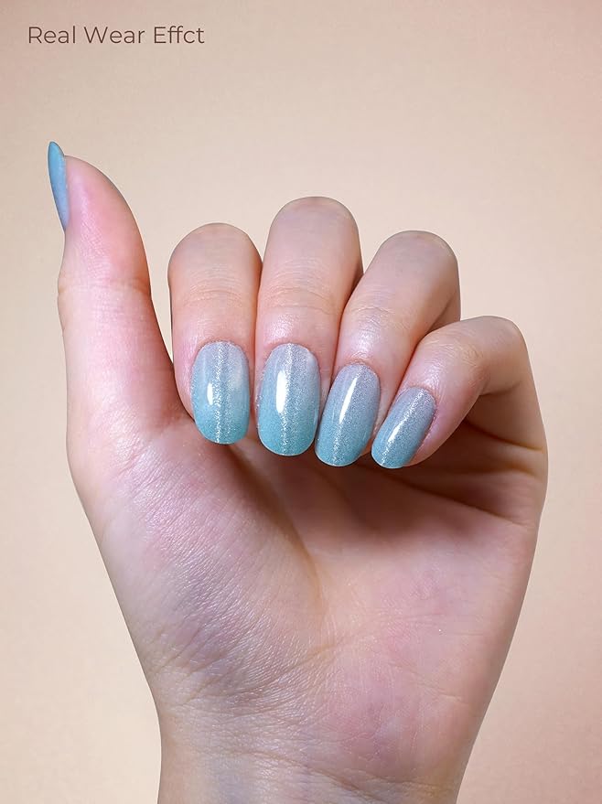 Pre Cured Gel Nail Strips - 44PCS Salon Quality Gel Nail Stickers - Long Lasting Polish Wraps for Women no UV Light Needed Easy Apply& Remove (Fairy Dust Green）