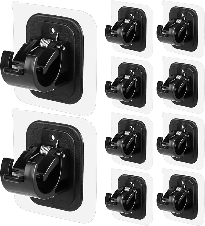 10PCS Self Adhesive Curtain Rod Holders No Drill Curtain Rods Brackets No Drilling Nail Free Adjustable Curtain Rod Hooks Curtain Hangers for Bathroom Kitchen Home Bathroom Hotel(Black)