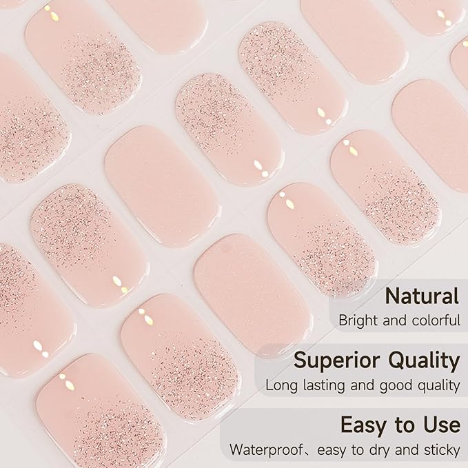 Semi Cured Gel Nail Strips, Fingertip Balle | 28 pcs Gel Nail Strips Work with Any UV Lamp, Salon Quality UV Nails Stickers, Easy to Apply for Home Nails DIY