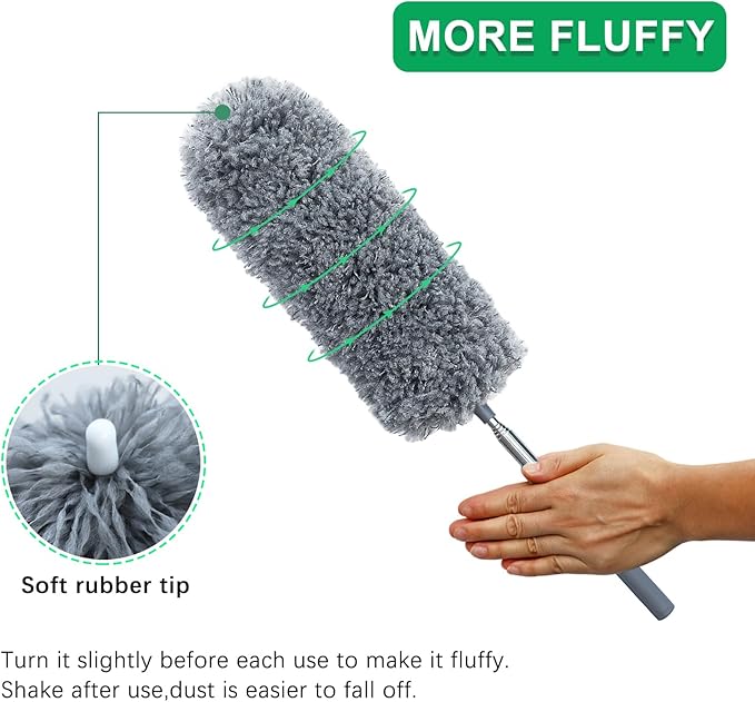 2 Pack Microfiber Duster for Cleaning, Hand Washable Dusters with Microfiber Head, Extendable Pole, Cleaning Supplies for Office, Car, Window, Furniture, Ceiling Fan