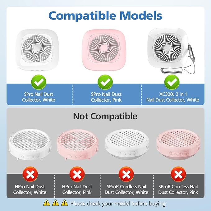 4 Pack Nail Dust Collector Replacement Filter Compatible with MelodySusie Nail Dust Collectors, Models SPro/ XC320J, Attach 99% of Nail Dust and Fly Ash, Reusable Acrylic Nail Tool, White