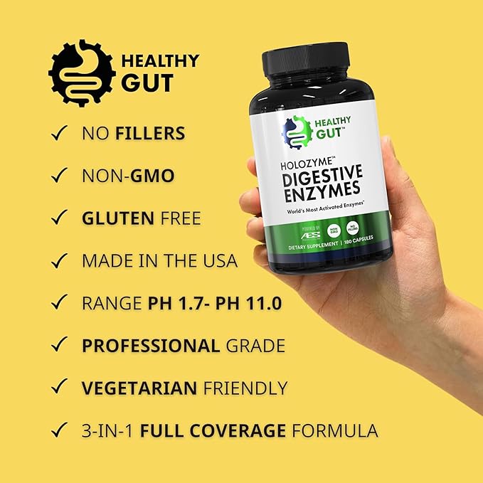 HoloZyme Max Strength Digestive Enzymes | Inulinase, Amyloglucosidase & Invertase for FODMAP Support | Protease, Amylase & Lactase for Bloating, Gas & Indigestion Relief | 90 Servings