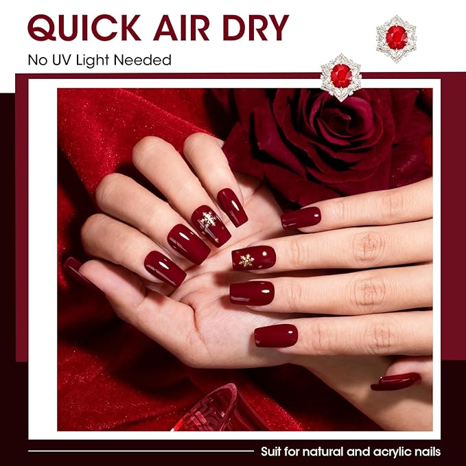 GELLEN Dark Red Nail Polish & Base Top Coat, Deep Burgundy Cherry Wine Blood Red 4 Colors Set, Quick Air Dry Regular Nail Polish for Women Gifts Home Salon Nails, Not UV Gel, Hema Free, Non-toxic