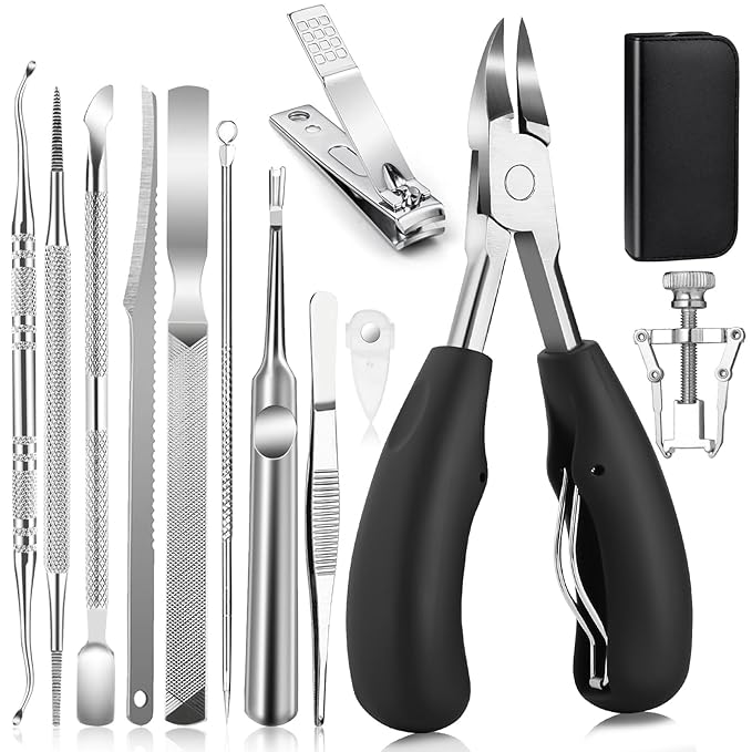 Modacraft 11-Piece Toenail Care Kit - Effective Ingrown Toenail Treatment with Toenail Clippers for Thick Toenails, Corrector & Other Pedicure Tools for Feet and Hand
