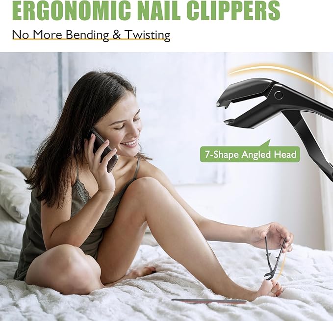Toenail Clippers for Seniors Thick Toenails, Angled Head Toe Nail Clippers for Thick Nails, Heavy Duty Nail Clippers for Men, Fingernail Clippers Adult with Catcher Long Handle - Black