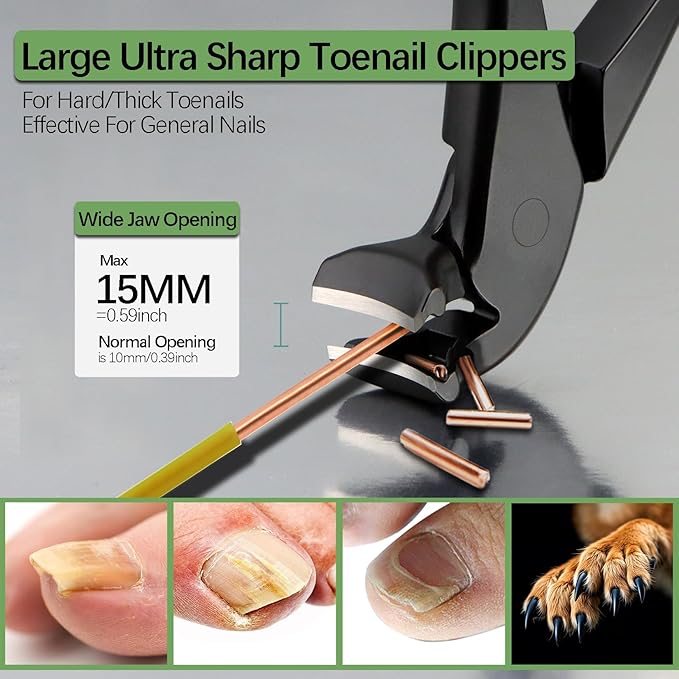 Long Handled Toenail Clippers for Thick Toenails, Ergonomic Non-Slip Toe Nail Clippers for Thick Nails for Seniors, Men, Angled Head Wide Jaw Opening Anti-Splash (Black)