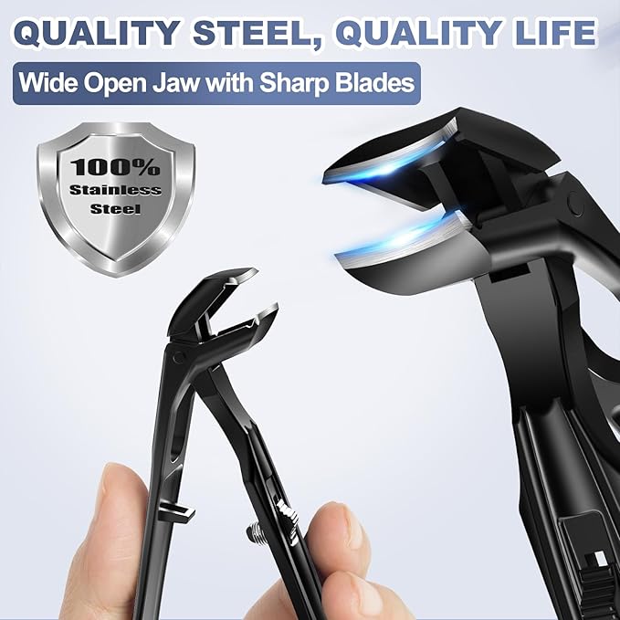 Toenail Clippers for Seniors Thick Toenails, Upgrade Angled Head Large Toe Nail Clippers for Men with Wide Jaw Opening, Sharp Heavy Duty Fingernail Clipper Cutter with Catcher