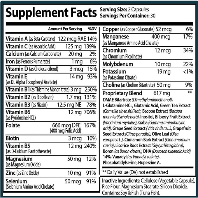 Hybrid Nutraceuticals NeuroPhen Nootropics Brain Booster Supplement - Focus Supplement, Memory Supplement for Brain with Bacopa Extract, Phosphatidylserine, Huperzine A - 60 Capsules