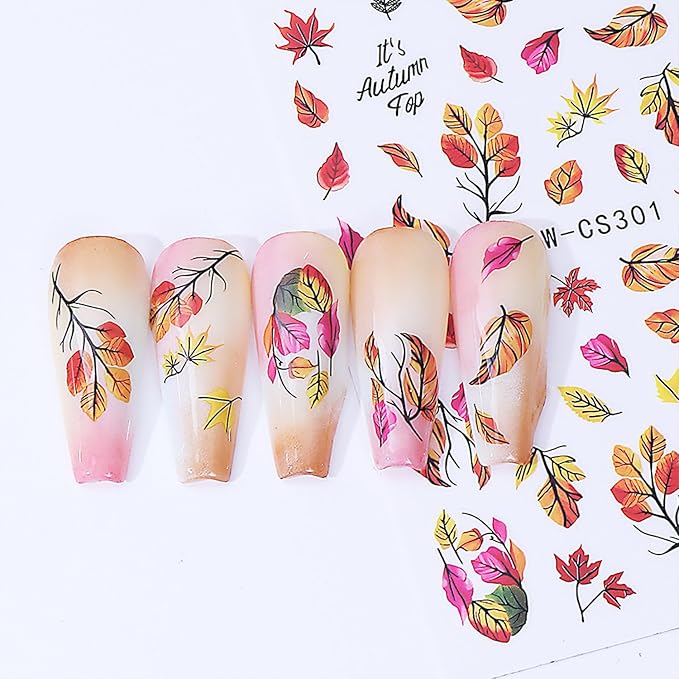 10 Sheets Fall Nail Art Stickers Decals Thanksgiving Nails Decals Autumn Maple Leaf Nails Stickers Self-Adhesive Maple Leaves Nail Art Decals for Women
