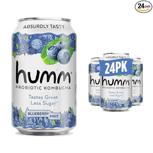 Humm Kombucha Blueberry Mint, Organic, Vegan & GMO Free (24 Pack)