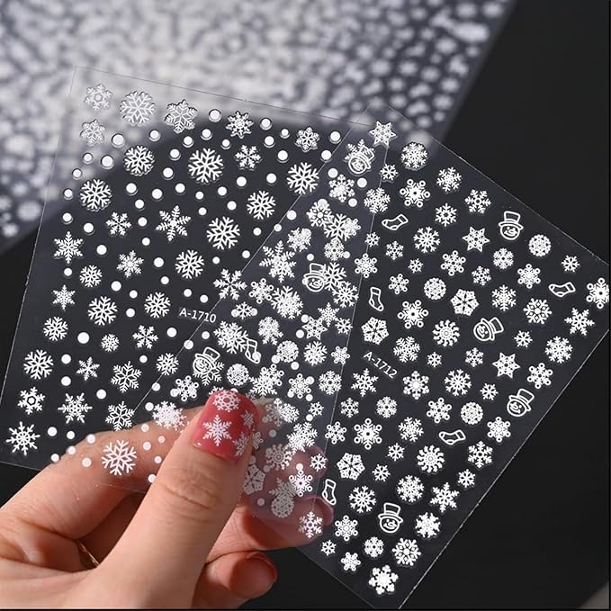 12 Sheets Christmas Nail Stickers Snowflake Nail Art Stickers 3D Self-Adhesive Winter Nail Decals Elk Snowman Nail Design Bow Nail Art Supplies Decoration for Women and Girls