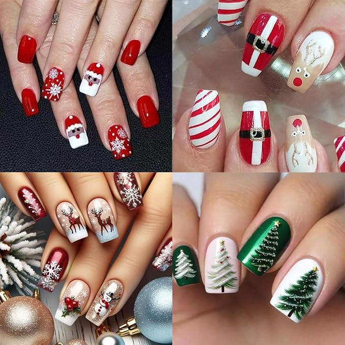 6 Sheets Christmas Nail Stickers for Nail Art Self-Adhesive Christmas Tree Snowman Nail Decoration 3D Santa Claus Nail Art Stickers Winter Xmas Snowmen Snowflake Nail Decals for Women Girls Nail Art