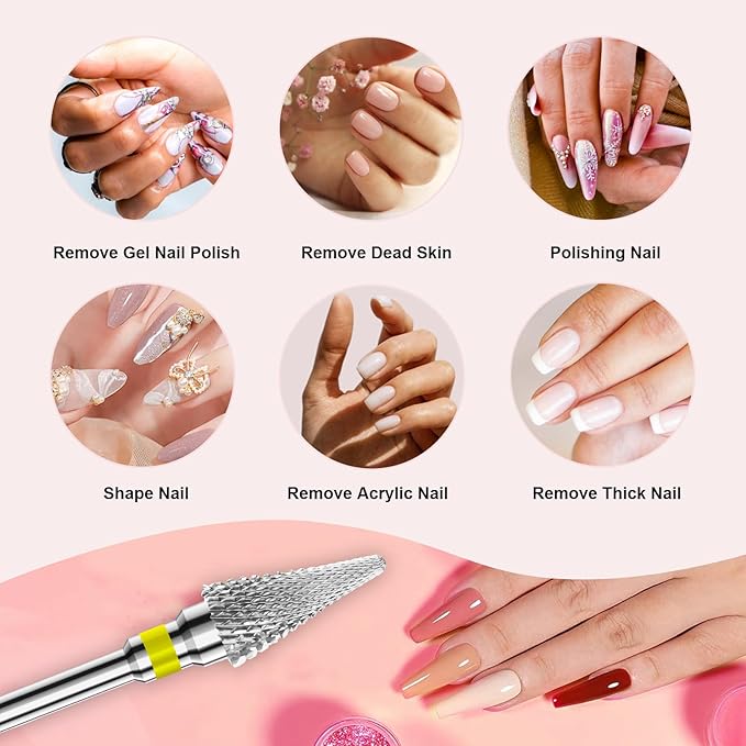 3/32" 2PCS Clean Umberllas Bits Extra Fine Grit Carbide Cuticle Cleaner Bit for Electric Nail Drills – Professional Manicure Tool for Nail Salons and Home Use (XF Grit. Silver)