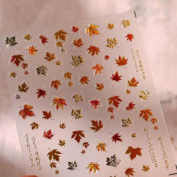 Fall Nail Art Stickers 5D Self-Adhesive Jelly Nail Decals Autumn Leaf Nail Stickers Maple Leaf Nail Art Supplies Cute Fallen Leaves Manicure Slider for Women Thanksgiving Day Acrylic Nails Decoration