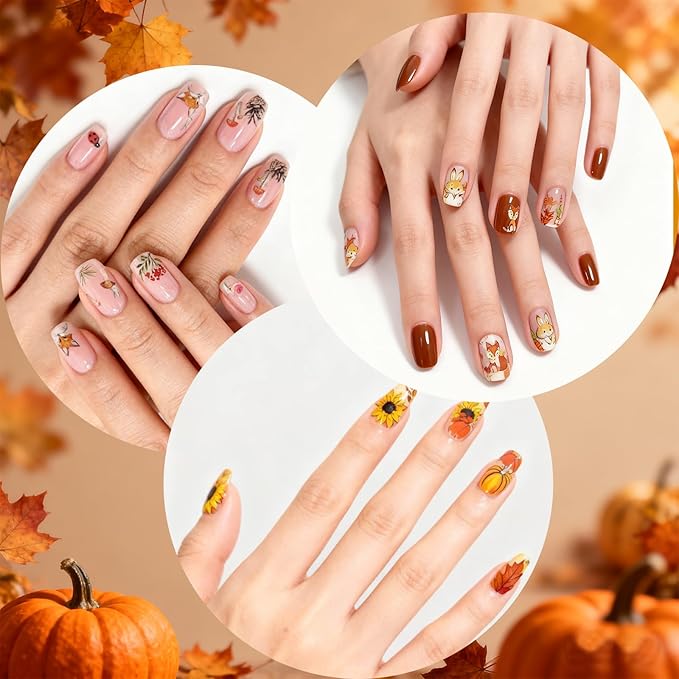 Allstarry Fall Nail Stickers, 6 Sheets Thanksgiving Nail Stickers Fall Nail Decals 3D Maple Leaves Autumn Floral Pumpkin Nail Decal Self-Adhesive for Autumn Nails Art