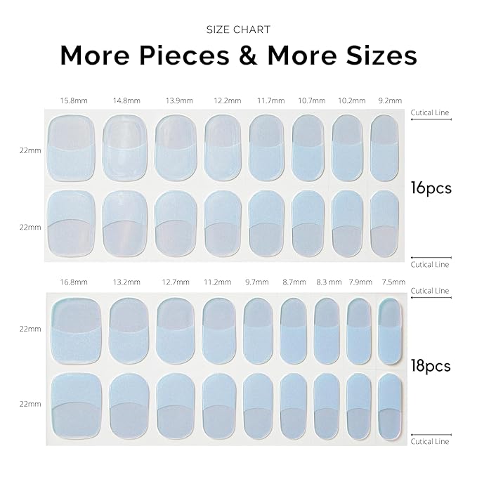 Semi Cured Gel Nail Strips - NAILOG 34 Pcs French Clear Glitter Nail Stickers Extra Long Wraps with Glossy Gel Finishing, Magic Aura