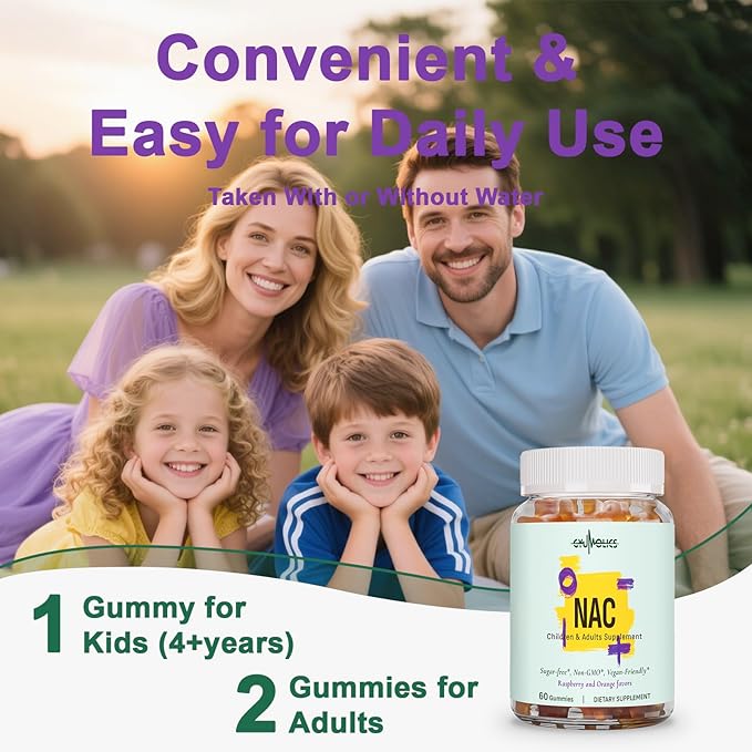 2Pcs NAC Supplement 1000mg for Adults & 500mg for Kids, N-Acetyl Cysteine Ethyl Ester Gummies, Antioxidant Support, Vegan, Non-GMO, Sugar-Free – 120 Gummies