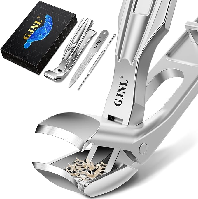 Toenail Clippers for Seniors Thick Nails - Angled Head Nail Clippers with Catcher, Mess Free Wide Jaw Sharp Blade Toe Nail Clippers