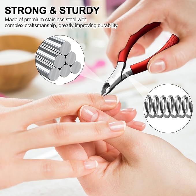 Diesisa Cuticle Trimmer, Extremely Sharp,Cuticle Clippers for Nails with Silicone Handle, Non-Slip,Professional Steel Cuticle Cutter,Trimmer Dead Skin Remover Stainless Cuticle Remover Tool-Rose Red