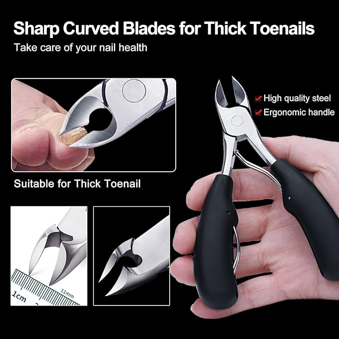 Toenail Clippers for Thick Toenails, Toe Nail Clippers, Ingrown Toenails, Professional Podiatrist Nail Clippers, Heavy Duty, Sharp Curved Blade, Lighter Long Handle for Men Women Adult