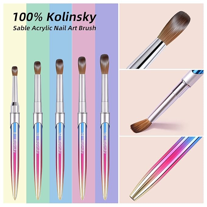 100% Kolinsky Acrylic Nail Brush Size 8,3D Nail Brushes for Acrylic Application Pure Handmade Round Shape,Professional Nail Art Brush Manicure for Women (#8)