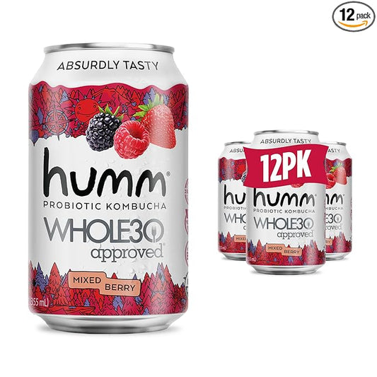 Humm Whole30 Approved Kombucha, Mixed Berry, Organic, Vegan & GMO Free (12 Pack)