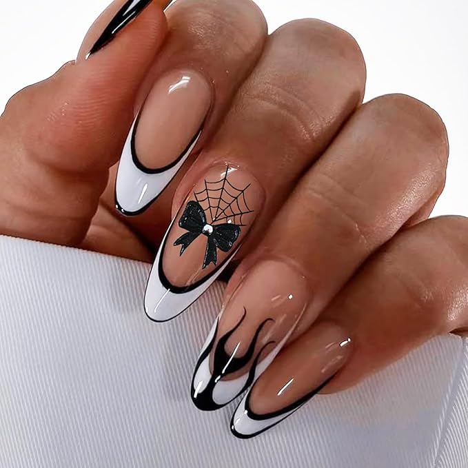 2 Pcs Halloween Nail Art Stickers,Spider Webs and Bloodstains Designs 3D Self-Adhesive Nail Decals Black Bow Nail Decorations Halloween DIY Manicure Supplies for Women Girls