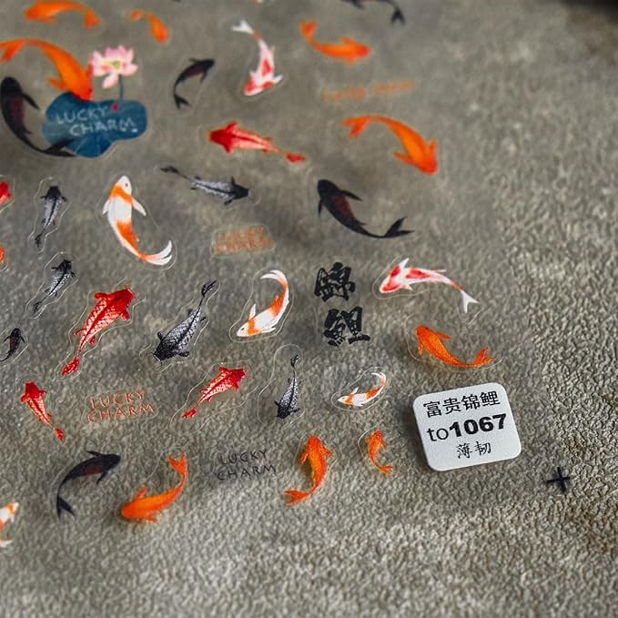 Fish Nail Art Stickers Summer Nail Stickers 5D Embossed Koi Fish Nails Decals Star Design Self Adhesive Nails Supplies for Women
