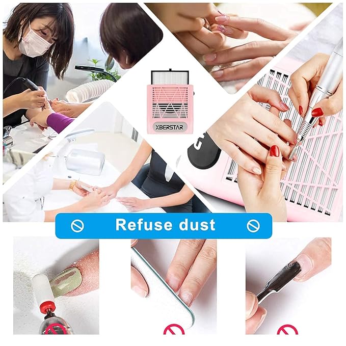 XBERSTAR 80W Nail Dust Collector for Acrylic Gel Nails,Manicure,Nail Jewelry,Calluses (Pink)