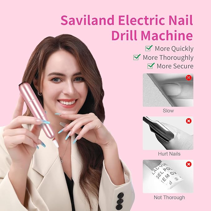 SAVILAND Acrylic Electric Nail Drill : Exclusive Love Series Portable Efile Nail Drill Machine Professional Complete Drill Bits for Remove Acrylic Nails Manicure & Toenails Nail Care Home Salon DIY