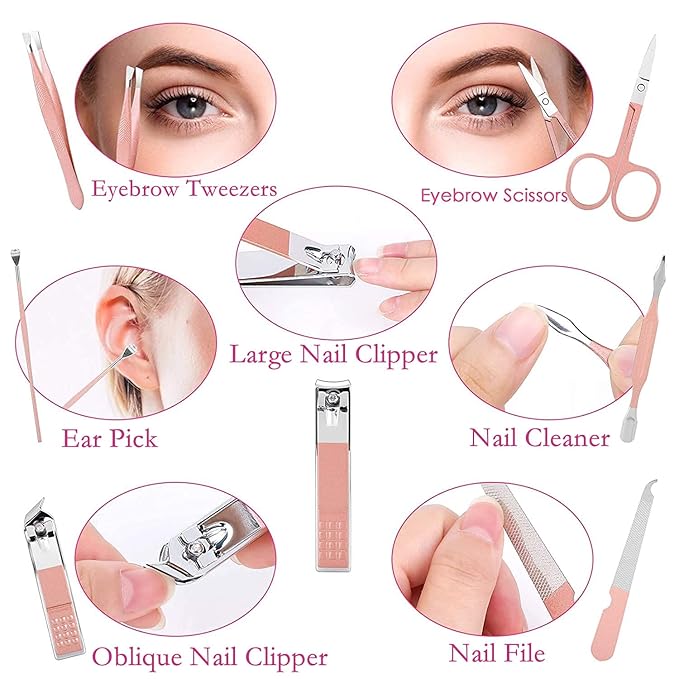 Manicure Set Women Nail Clippers Set Nail kit Manicure Pedicure Kits Professional Grooming Kit Nail Care Gift for Women Nail Sets Ultra Sharp Suitable for Home Travel Foot Hand Care Tools