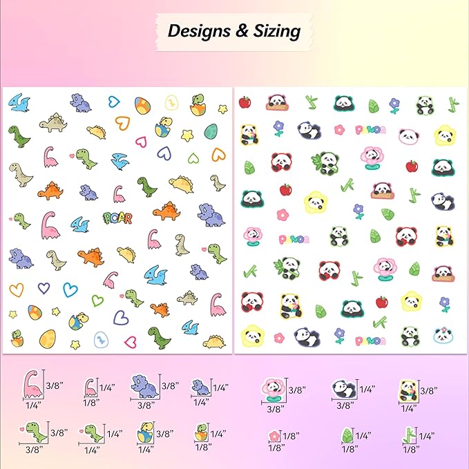 10 Sheets of 3D Nail Stickers - 719 Cute Nail Decals - Embossed Nail Stickers for Kids | Kawaii Theme - Butterfly, Flowers, Cats, Bunny, Stars, Fruits | Glow in The Dark