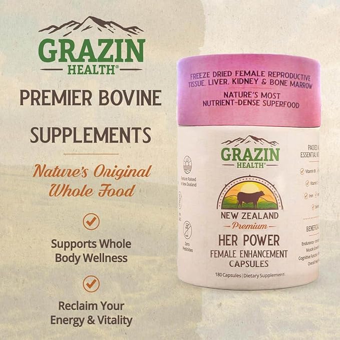 Her Power Female Enhancement Capsules 2900mg Per Serving (180 Count) | Freeze-Dried Female Reproductive Tissue, Liver, Kidney & Bone Marrow | 100% Grass-Fed New Zealand Sourced