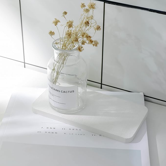 2 Pcs Water Absorbing Stone Trays, Kitchen/Bathroom Sink Soap Dish, Diatomite Tray Used for Hand Soap & Cosmetic Bottles in The Modern Home, 3.15" W x 6.3" L, White