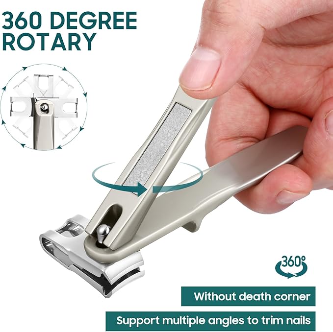 Nail Clippers for Seniors, 360 Degree Rotary Fingernail and Toenail Clippers with Long Handle Ultra Sharp Sturdy Stainless Steel Heavy Duty Large Toe Nail Clippers with Catcher for Men Women