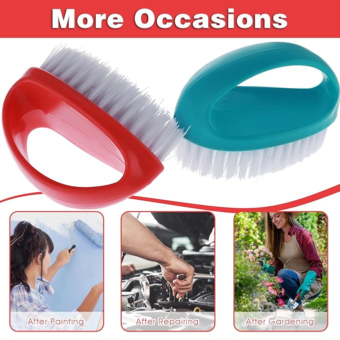 2 Pcs Hand and Nail Brush, Nail Clippers Heavy Duty Scrub Clean Brushes with Nylon Bristles for Cleaning Soft Stiff Fingernails Fingers Toes and Nails Scrubber Men Women(Red, Blue)