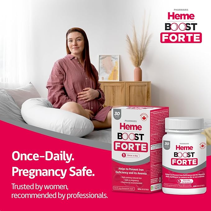 Hemeboost Forte 34.8 mg (696 mg Heme Iron) I 30 Tablets I High Potency Natural Iron Supplement I High Absorption & Gentle on Stomach I Iron Pills for Adults & Safe for Use in Pregnancy