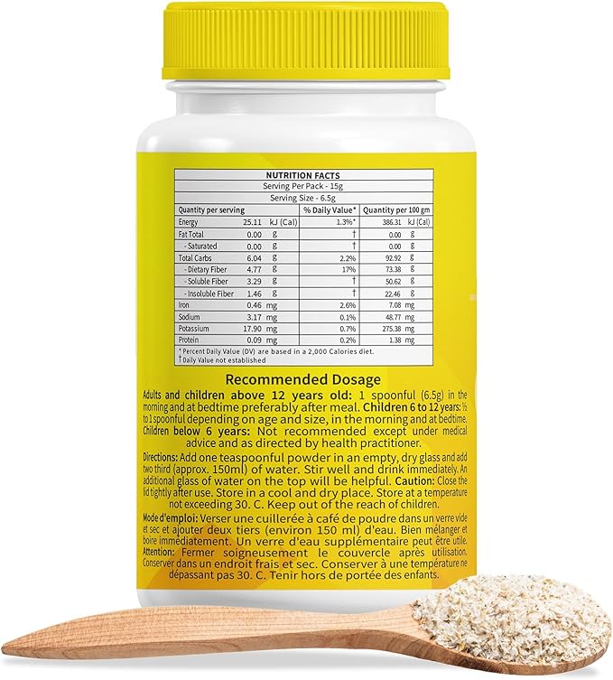 Hemani Instant Psyllium Husk Ispaghol 100g | Lemon Flavored On-The-Go Fiber Supplement | Supports Digestive Health | Add to Water for a Refreshing Drink