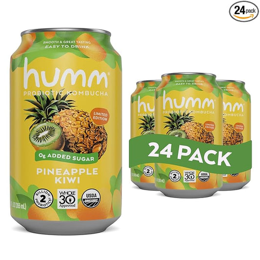 Humm Whole30 Approved Kombucha, Pineapple Kiwi, Organic, Vegan & GMO Free (24 Pack)