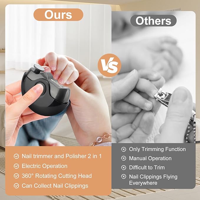 Electric Nail Clipper, 2 in 1 Electric Polishing Automatic Nail Clippers, Portable Nail Trimmer with Chip Storage, Automatic Nail Clipper for Adults Children Elderly (Black)