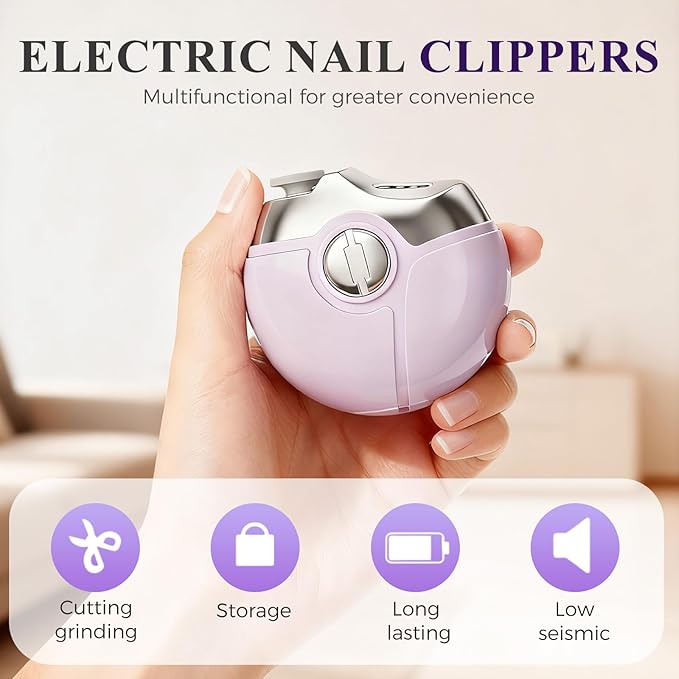Electric Nail Clippers, 2025 New Rechargeable Nail Trimmer, Multi Functional 3-in-1 Nail Tool for Home Use, Electric Nail Clippers Suitable for Infants, Children, Elderly (Beige)