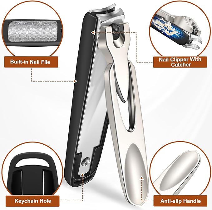 Toenail Clippers for Thick Toenails for Seniors, Large Heavy Duty Nail Clippers for Men with Catcher, Wide Opening Mens Toe Nail Clippers Long Handle Sharp Fingernail Clipper Gifts for Men Women