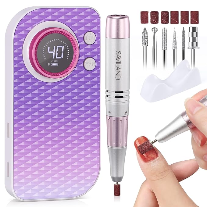 SAVILAND Essentials Electric Nail Drill: 40000RPM High-Torque Nail File Quick Removal for Acrylic Nails Easy Operation Portable Nail Drill for Beginner Home DIY Nail Art Manicure Pedicure