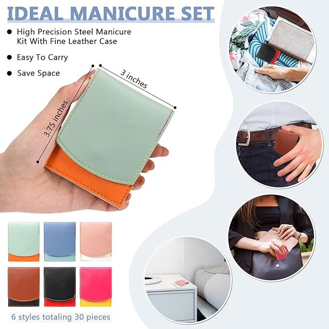 30 Set Manicure Kit Bulk Nail Clippers 7 in 1 Mini Nail Clippers Stainless Steel Professional Care Pedicure with Travel Bag Grooming Kit for Christmas Women Men Home(Vivid Color,Cute)