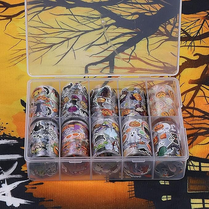 10 Rolls Halloween Nail Stickers Cartoon Pumpkin Nail Art Stickers with Spider Skull Bat Cat Design Sticker Cute Ghost Nail Decals Nail Supplies for Women DIY Acrylic Nails Manicure Wraps Decoration