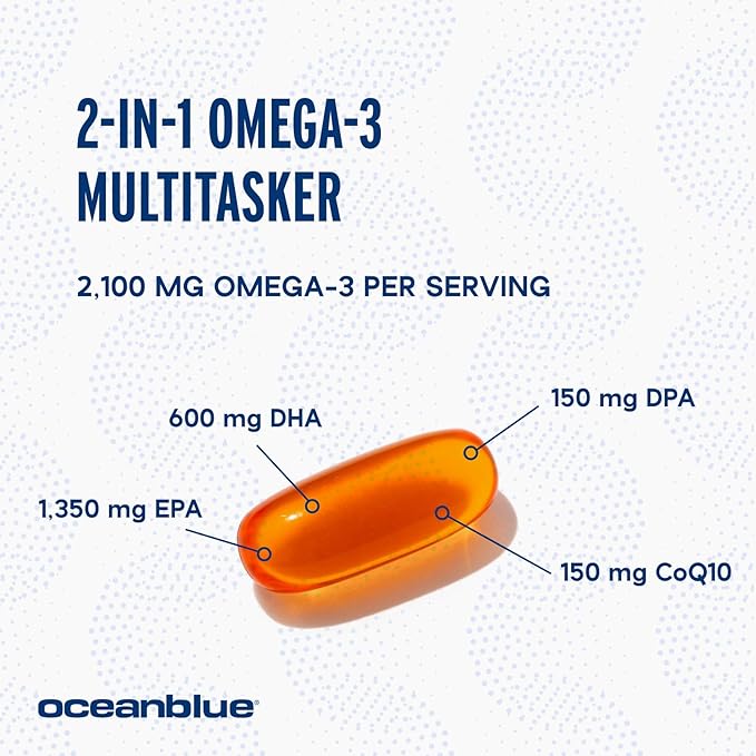 Oceanblue Omega-3 2100 Bundle – CoQ10 90ct + Triple Strength 60ct – High-Potency EPA, DHA & DPA – Heart & Brain Support – Orange Flavor, Burpless Fish Oil - 2 Pack